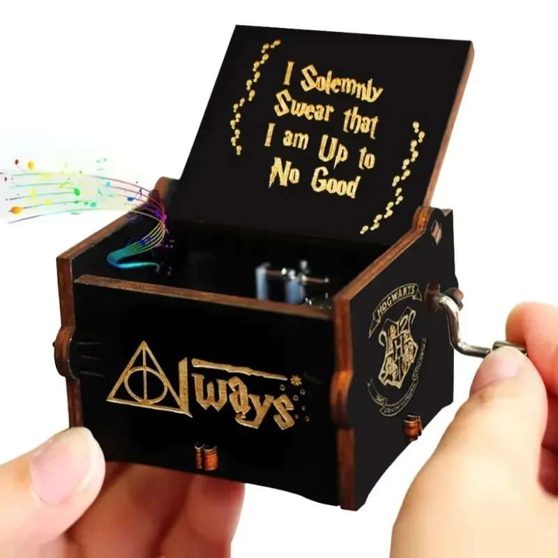 Caja de Música de Madera Tallada y Pintada a Mano con Manivela, Estilo Harry Potter, Adorno Vintage para Regalo de Cumpleaños, Festividades y Navidad