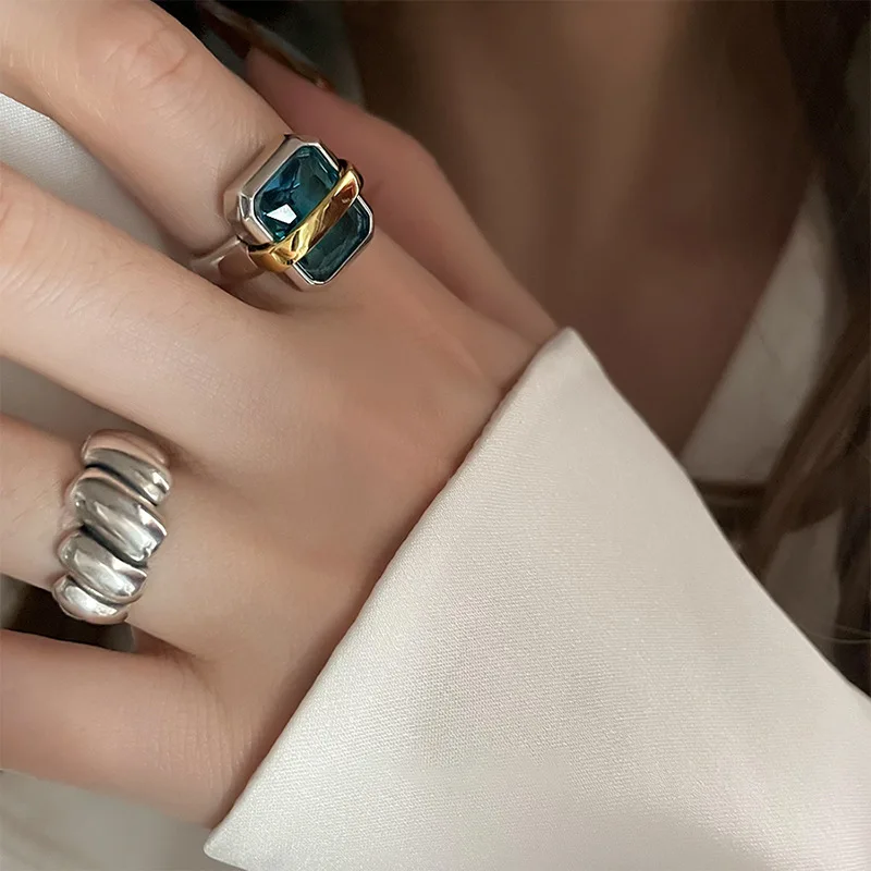 New Arrival Hot Sell Trendy Blue Crystal Cross Thai Silver Female Engagement Ring For Women No Fade Birthday Gifts Cheap