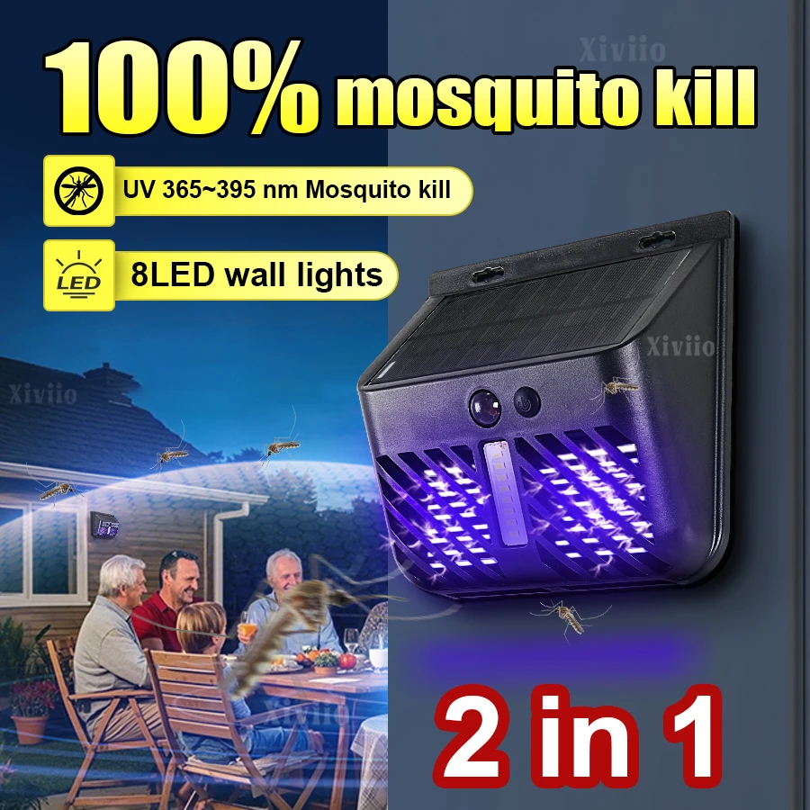 

2 in 1 Solar Mosquito Killer Lamps Mosquito Zapper 8 LED Induction Wall Light Electric Fly Trap Insect Powerful Mosquito Killer