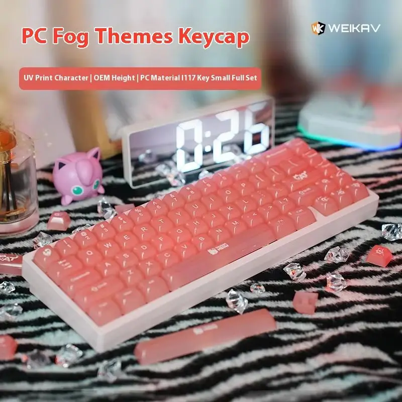Weikav Pink Red Pc Fog Through The Keycap Rose Story Meow Star For 61/68/75/87/98/104 Keycap Surprise Gift