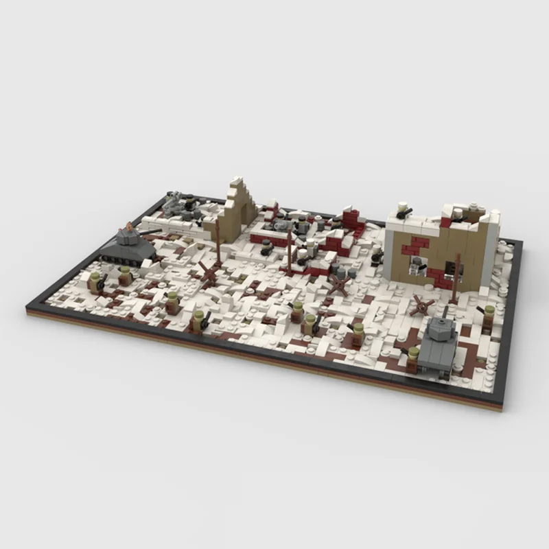 1539pcs Moc Creatieve Battle in Bastogne Microscale Desktop Display Model Bouwsteen Diy Onderwijs Montage Kinderen Speelgoed Geschenken