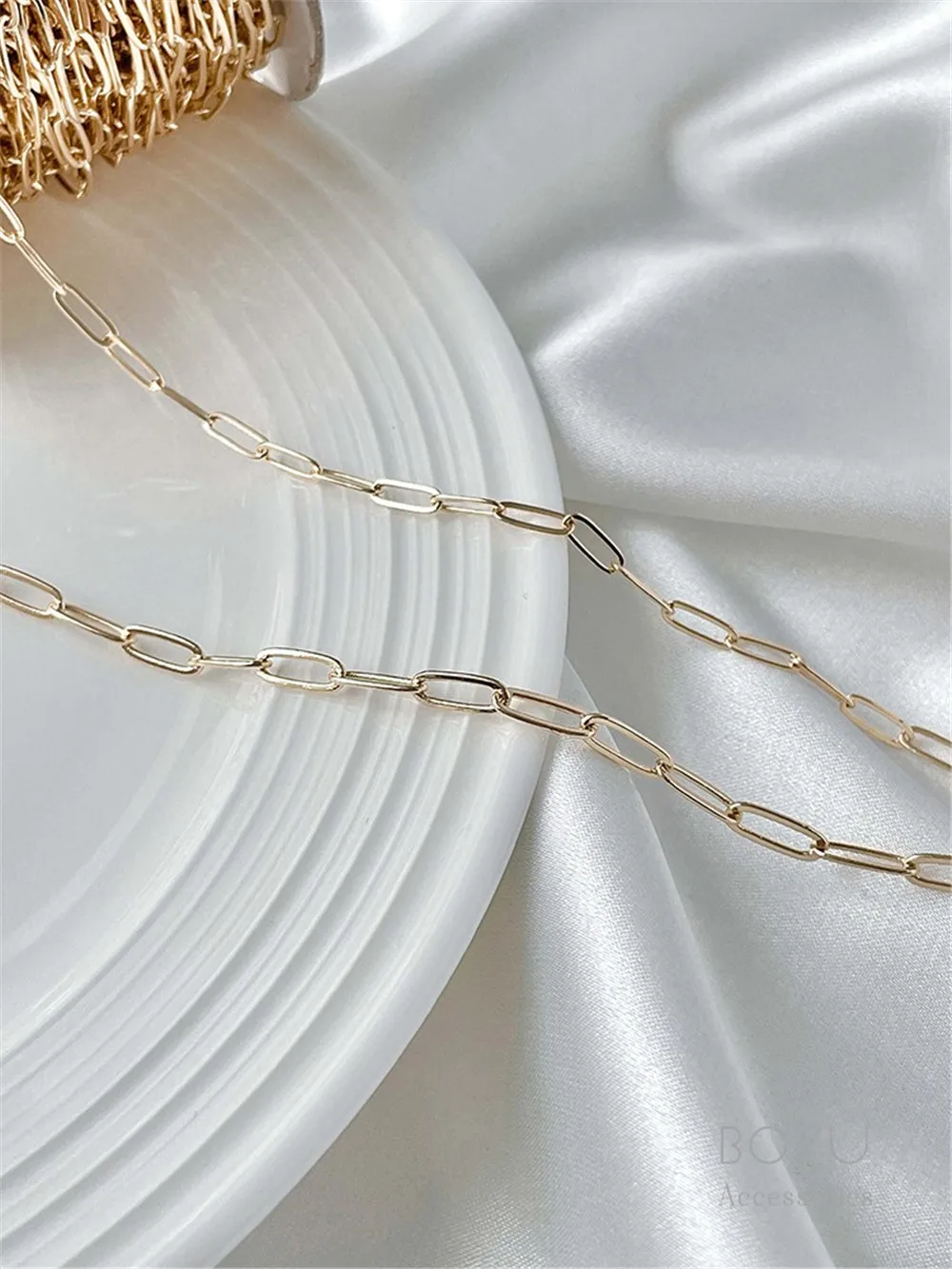 14k Gold-wrapped Rectangular Chain Oval O-chain Handmade DIY Necklace Bracelet Jewelry Material Accessories Loose Chain