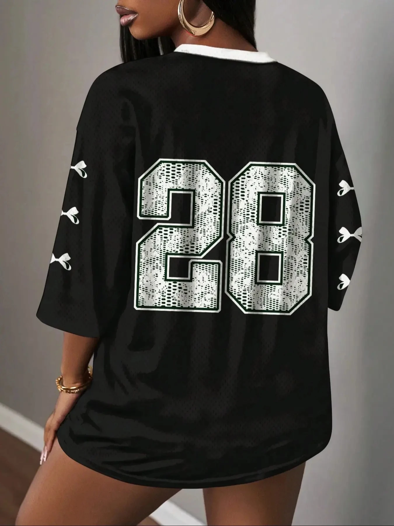 Women's Y2K Mesh Bow Print V-Neck Sweatshirt Breathable Flame Eagle Print Sports Shirt with  Smiley Face Fitted Top for Women