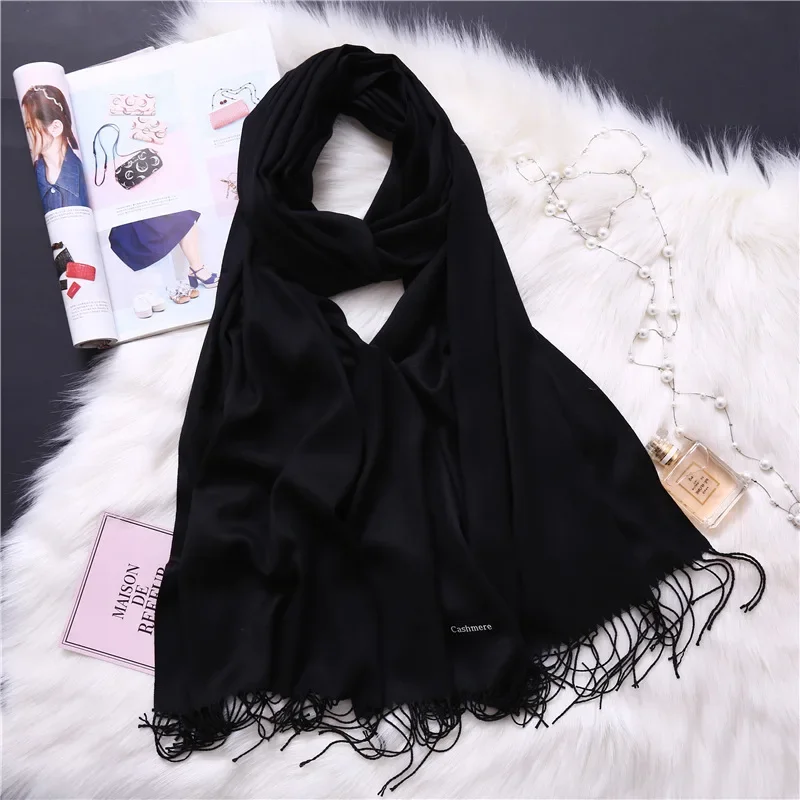 Spring Autumn Solid Imitation Cashmere Scarf Winter Men Women Light Warm Scarves Headband Muffler Shawl Fashion Long Tassel Wrap