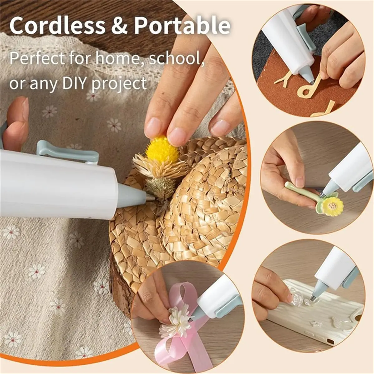 152~FlashCordless Hot Glue ,Type-C Rechargeable 2600mAh Battery Powered, Ideal for School Crafts DIY, with 20pcs Glue Sticks B