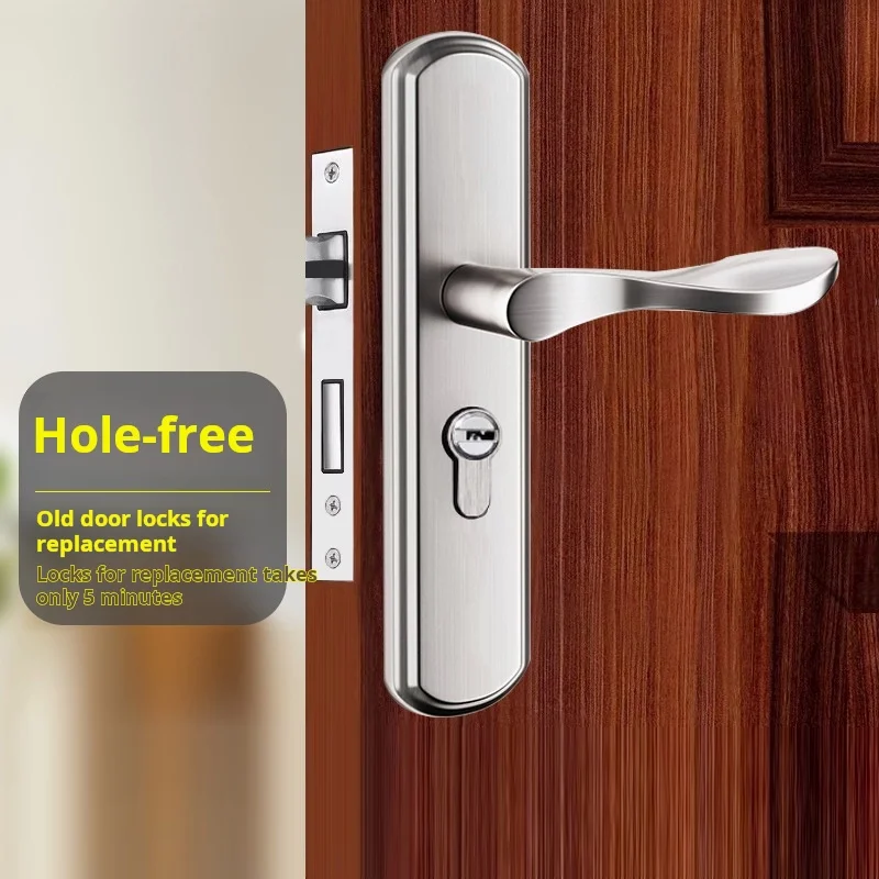 Black Adjustable Universal Bedroom Door Lock Set with Silent Old-Fashioned Handle No Modification Holes Needed
