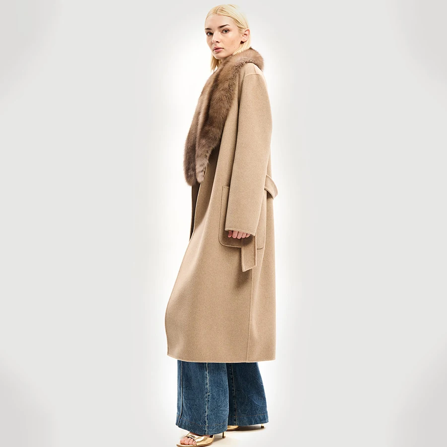 Natural Wool Blends Coat With Natural Fox Fur Collar Cashmere Jackets Women Clothing 2024 New Arrivals Real Wool Coat