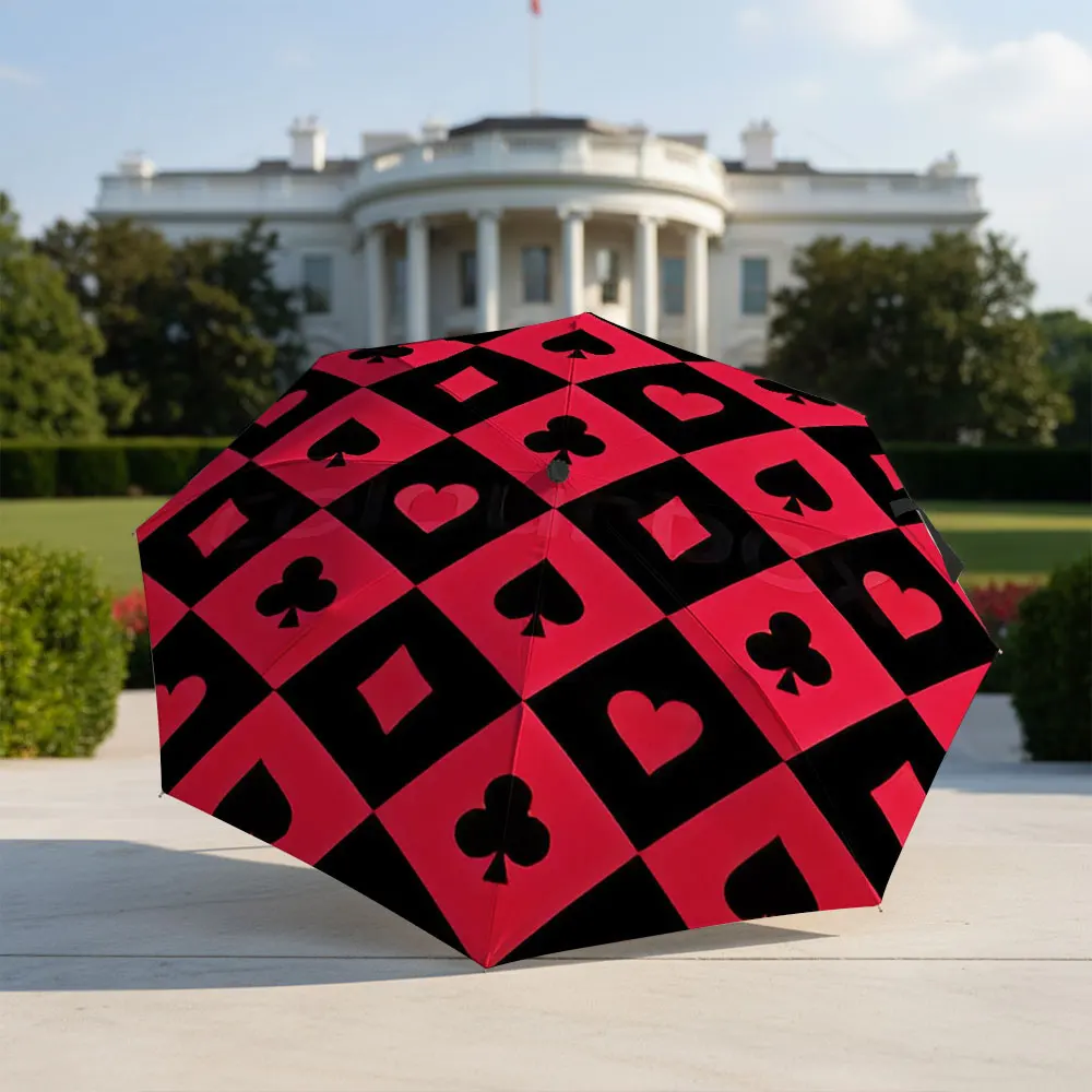 Playing Card Suit Pattern Red and Black Umbrella Compact Fashion Folding Umbrella for Daily Use, Christmas Gift