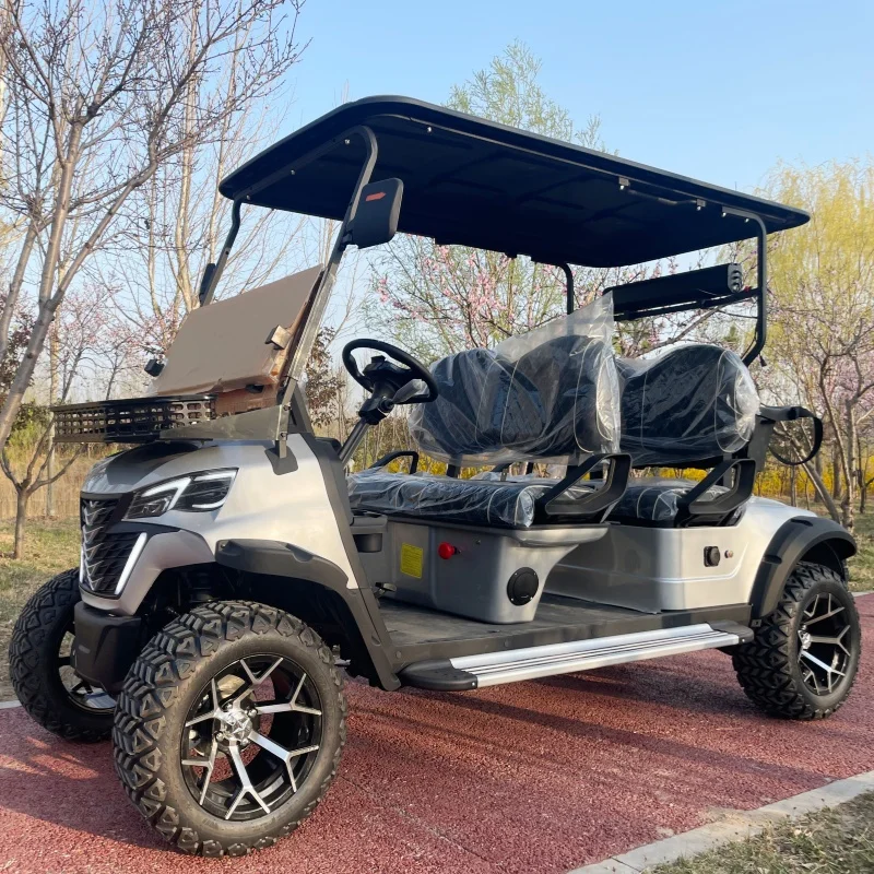 6-Seats All-Terrain Multi-Purpose Electric Golf Cart Top Clubs Airport Hotels 14 Inch Tires Bumper Bluetooth Speakers Foot Pedal