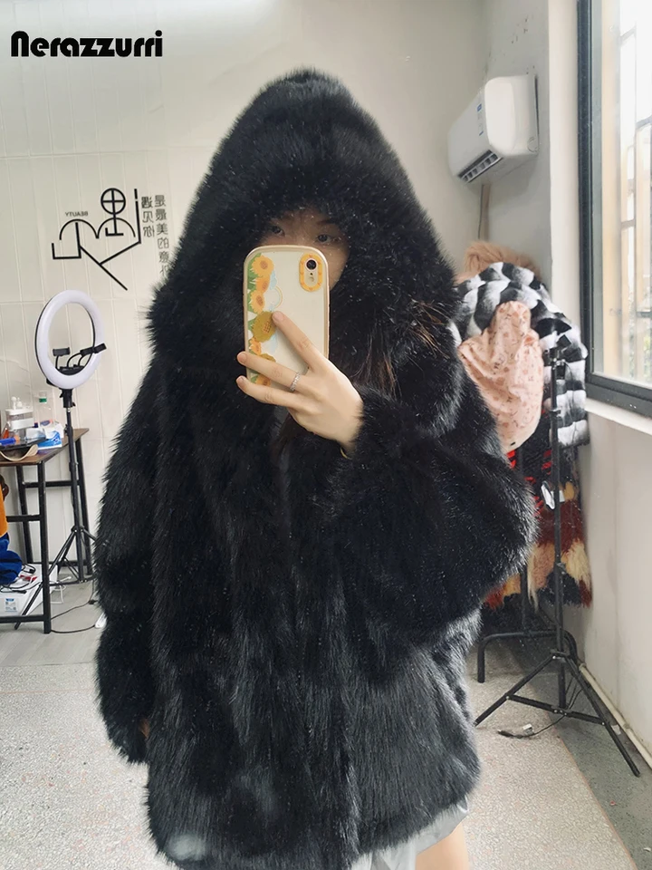 Nerazzurri Autumn Winter Oversized White Black Warm Shaggy Hairy