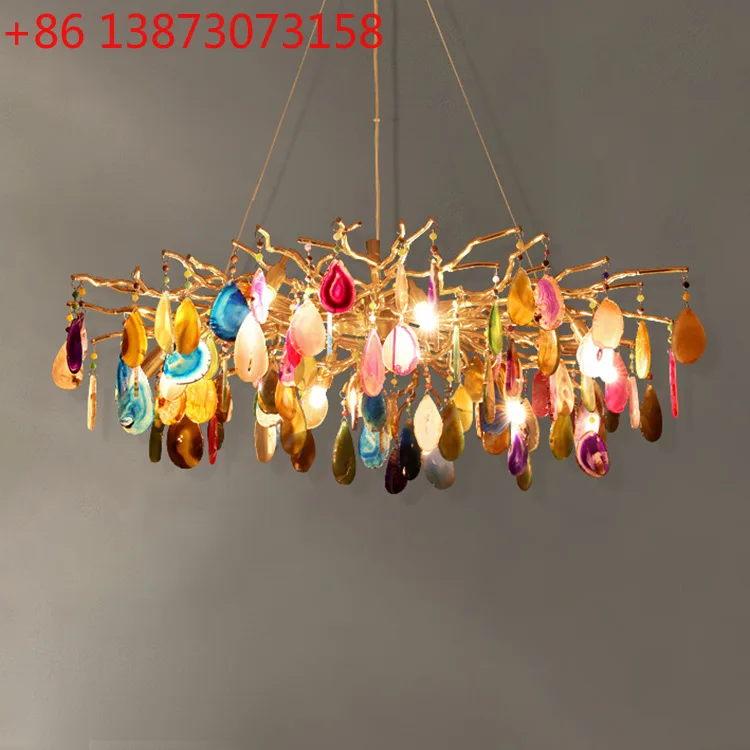 

American light luxury chandelier modern simple living room light creative personality bedroom hall French agate crystal light