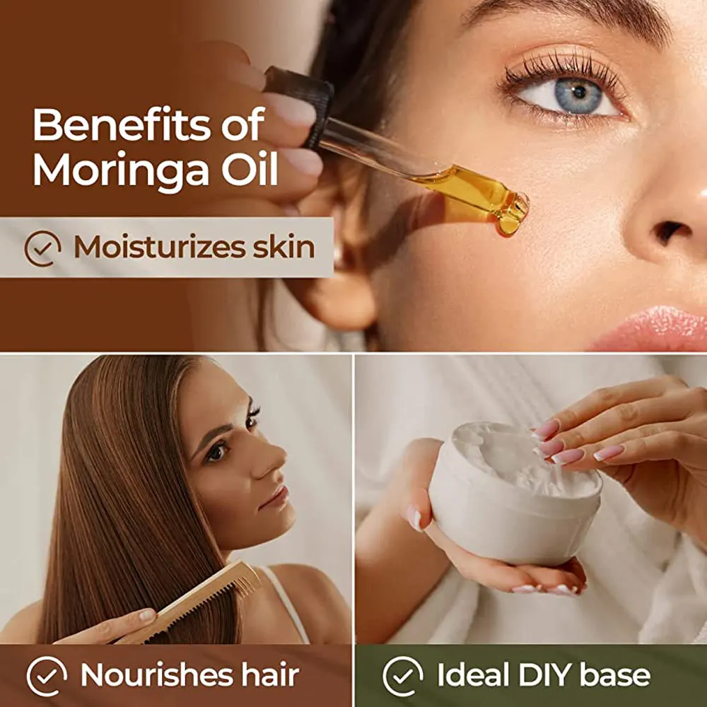 100% Moringa Seed Oil Anti-aging Anti-Wrinkle Nourishing Skin Promotes Hair Growth Hair Care Facial Body Massage Base Oil