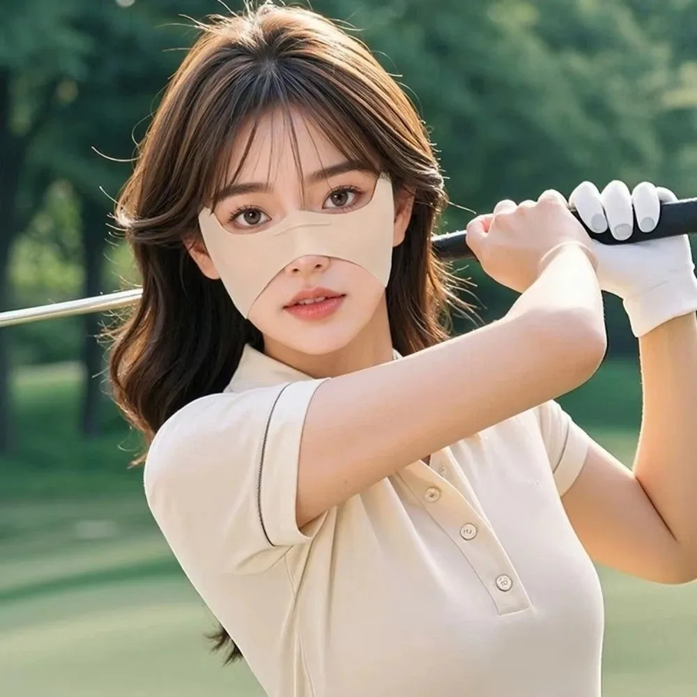 Adjustable Elastic UV Protection Face Cover Solid Color Thin Golf Sunscreen Veil Breathable Lightweight Half Face Shield Women