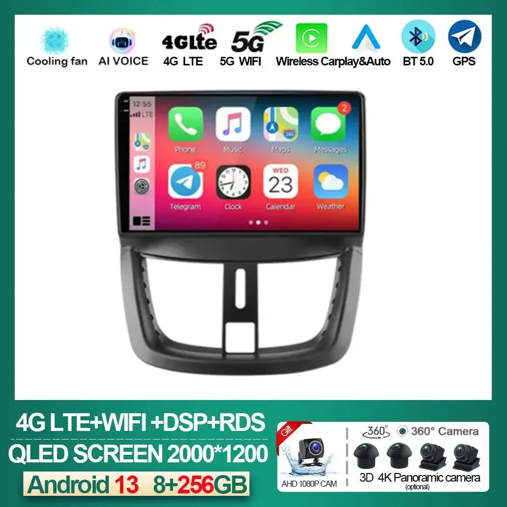 

Android 13 Carplay For Peugeot 207 2006 - 2015 2DIN DSP Car Radio Stereo Multimedia Video Player Navigation GPS Head Unit NO DVD