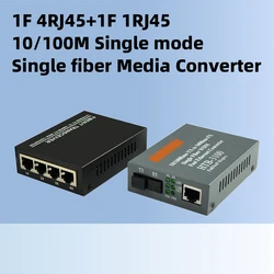 Netlink-Puerto de fibra SC 1 + 4 puertos RJ45, convertidor de medios de 10/100M, monomodo, transceptor de fibra 20KM, 1 par