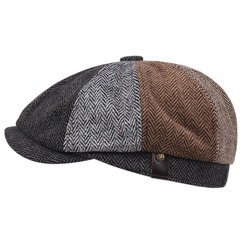 Colorblock Striped Men\'s Hat High Quality Beret Ivy Newsboy Hat Ladies Beret Pointed Eye Mask Wholesale