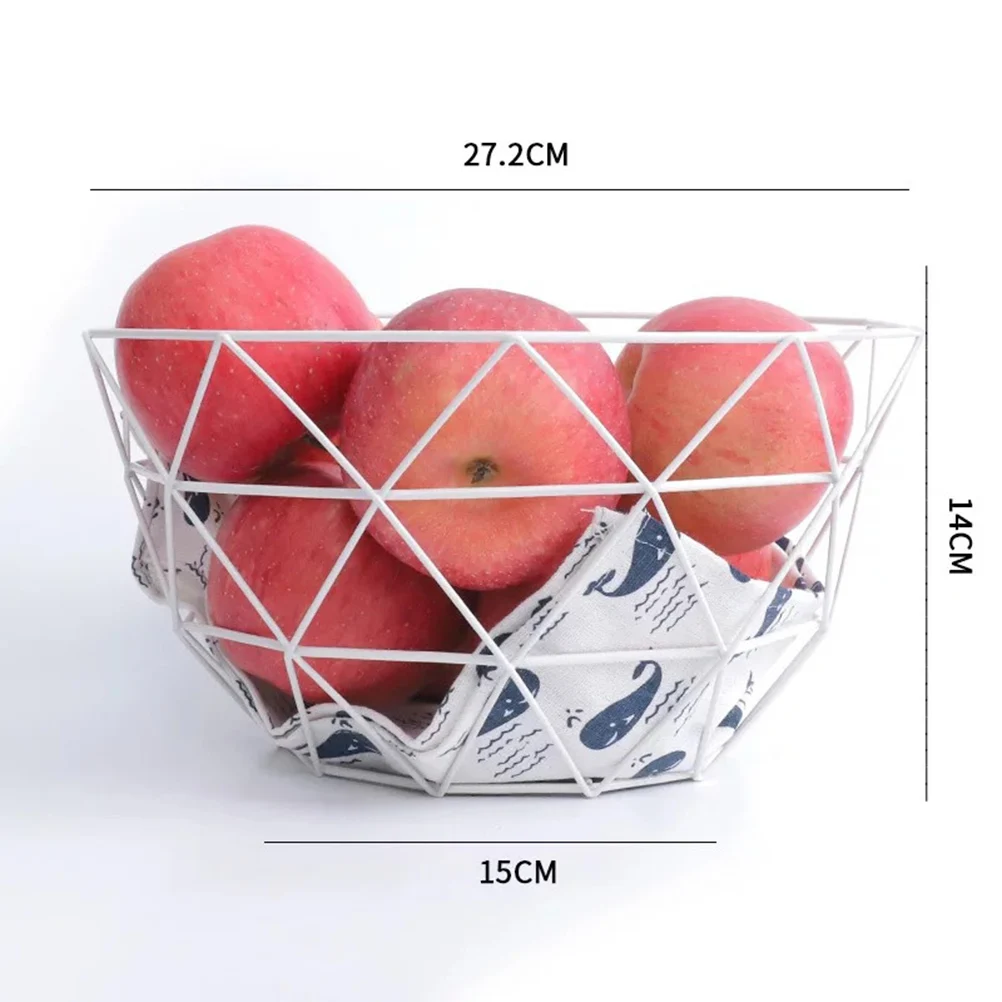 

Nordic Style Iron Collection Basket Artistic Fruit Bowl Large White Snack Storage For Kitchen And Living Room