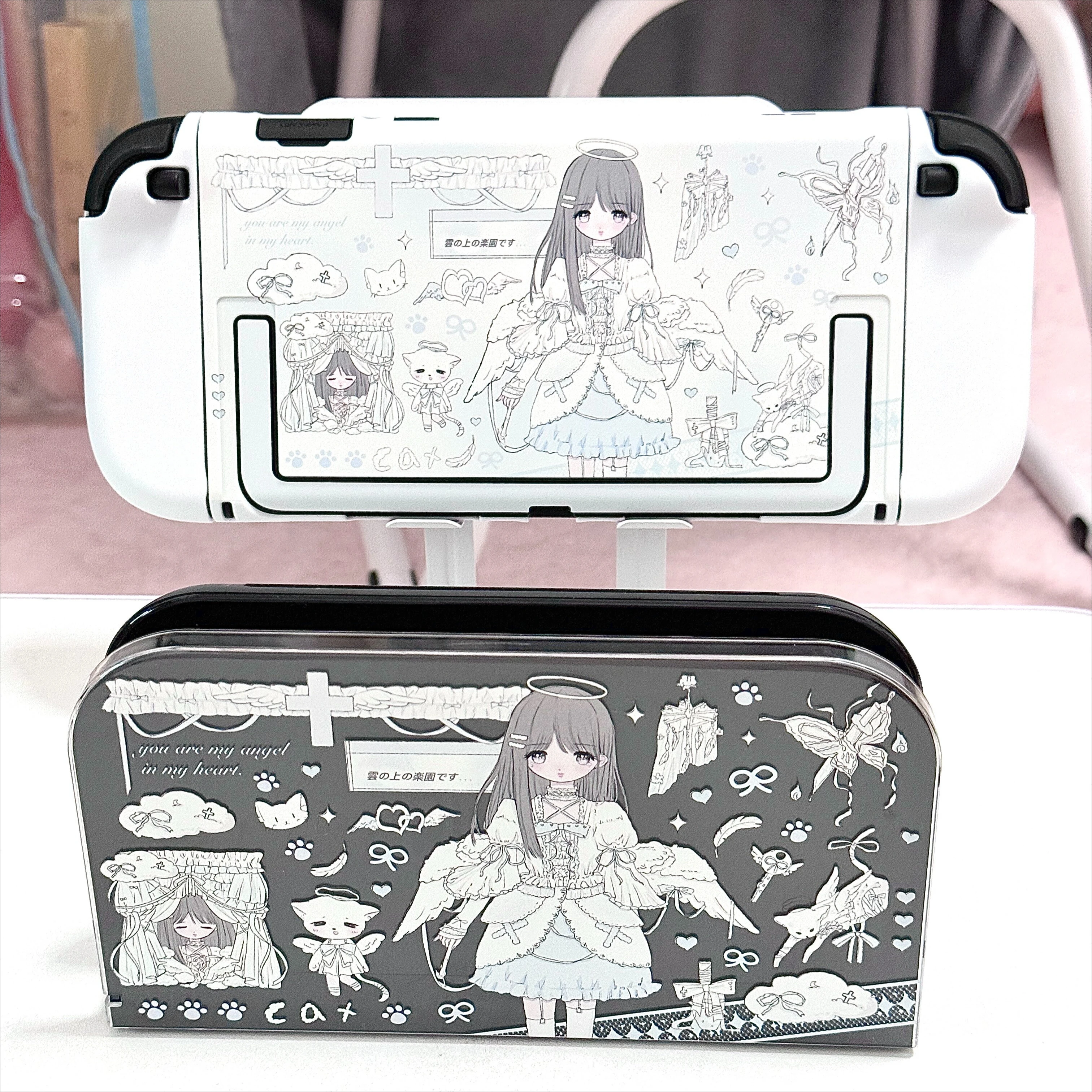 Cute Girls Split Protective Case for Nintendo Switch 2/OLED/lite Console Dockable Joy-Con Controllers Dock Cover Accessories