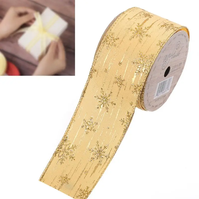Glitter Snowflake Ribbon Gift Wrapping DIY Craft Bowknot Handicraft Accessory for Handmade Arrangement Dried Flower