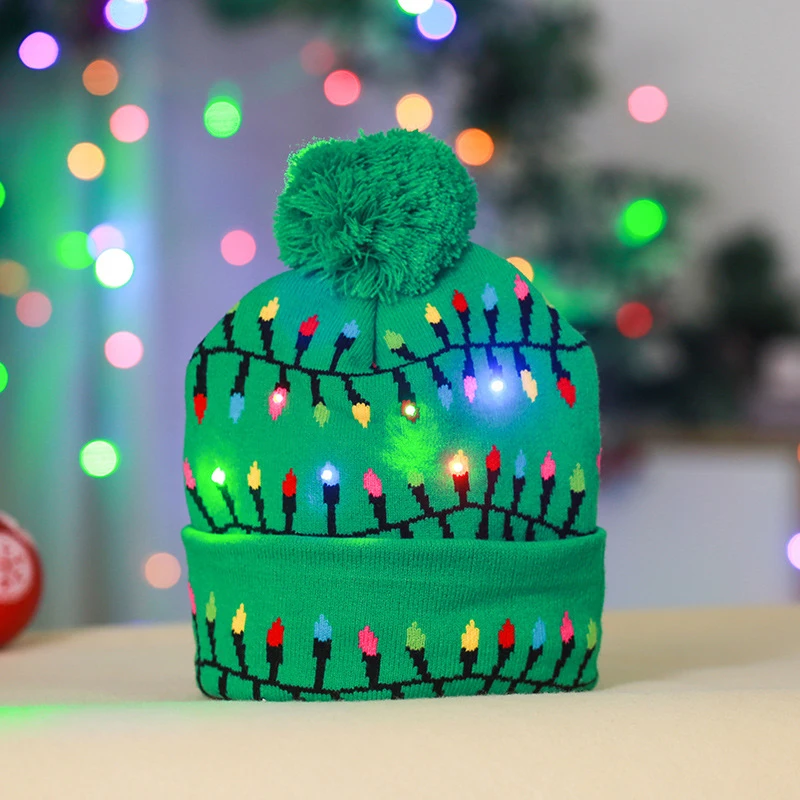 1Pcs LED Christmas Hat Children/Unisex Warm Winter Knitted Hats Xmas Flash Light Up Cap with Colorful LEDs Christmas New Year