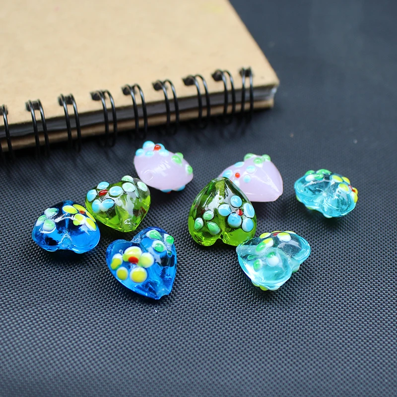 10pcs 15mm Handmade LampworkGlass  beads Heart Shape Outer flowers for jewelry Bracelet Necklace Earring making DIY Accessoires