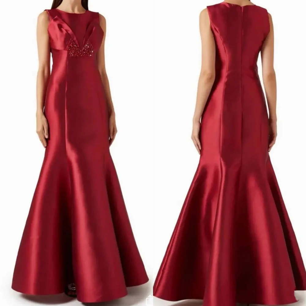 

Customized Elegant Exquisite Charmeuse Sequined Pleat Trumpet Scoop Neck Long Dresses Bespoke Occasion Retro