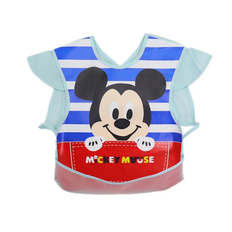 Disney Kids Apron Mickey Minnie Mouse Children\'s Eating Apron Donald Duck Child Meal Pocket Cartoon EVA Bib Waterproof Clothes