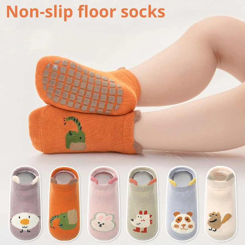 6 Pairs Baby Floor Socks Non-Slip Cute Cartoon Pattern Baby Boys Girls Floor Socks Comfortable Breathable for Toddler Children