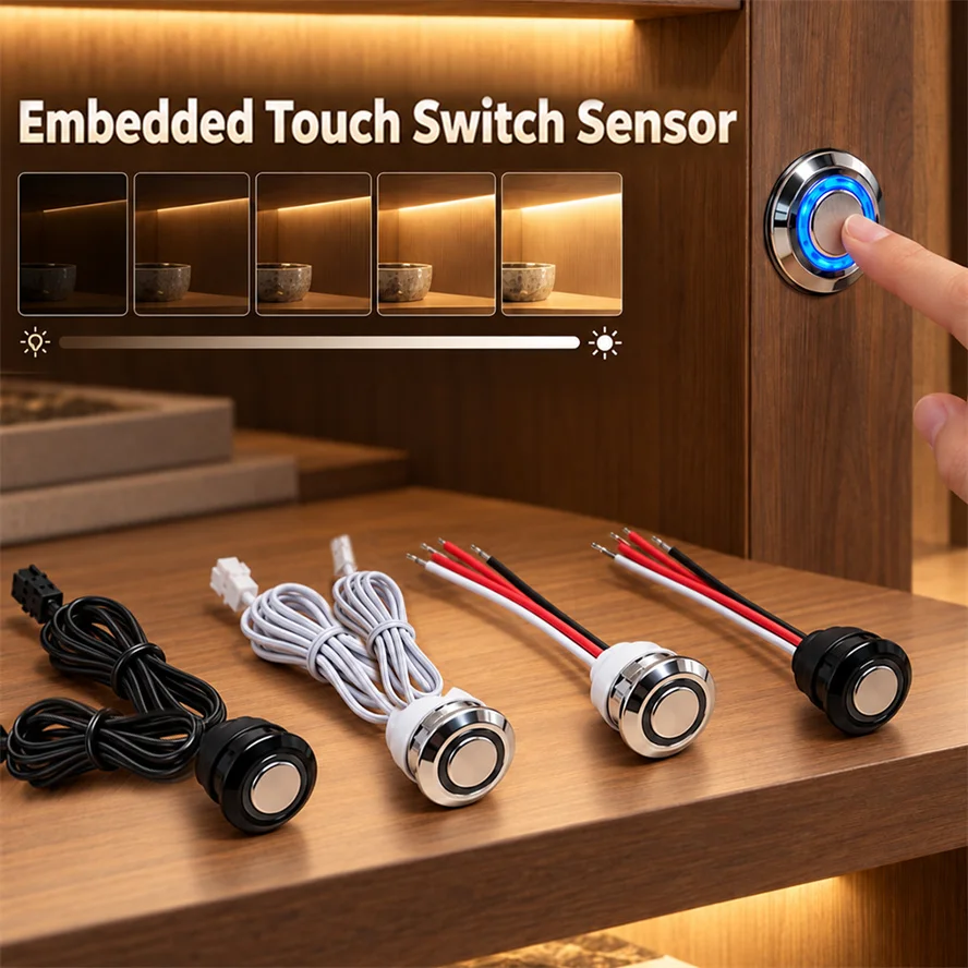 Dupont Wire Dimming Touch Switch 18MM DC3.7V~24V Embedded Hotel Bedside Table Display Cabinet Shelf Home Decorative Light Parts