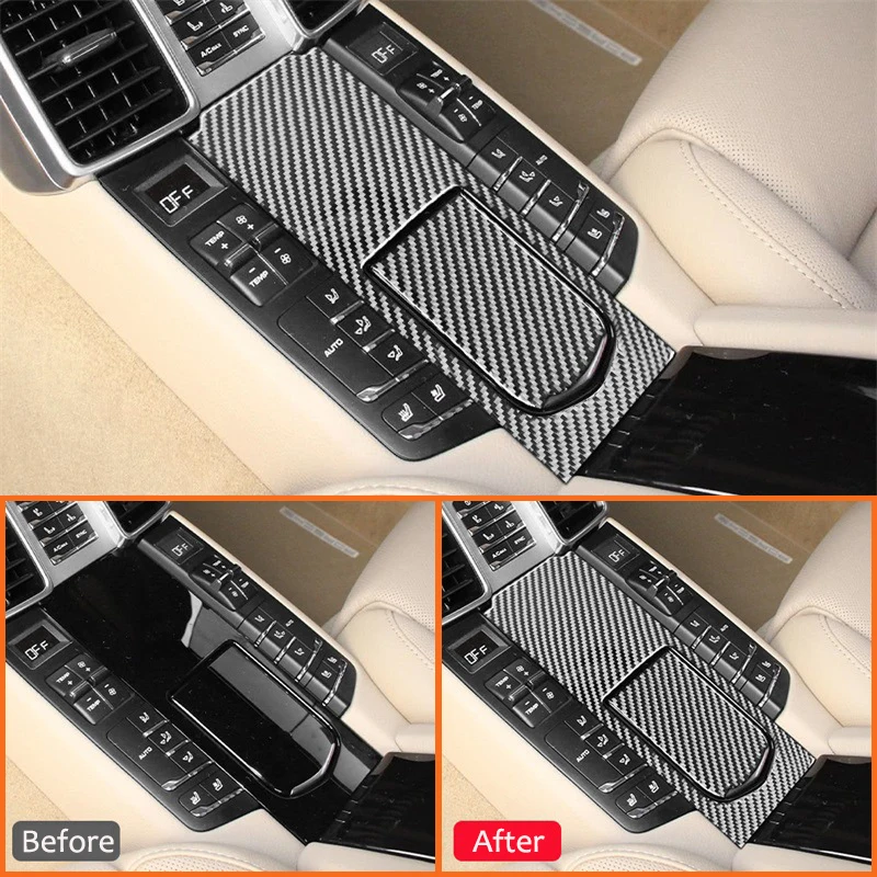 Para Porsche Paramela 2010-2017 fibra de carbono compartimento central trasero de coche caja de almacenamiento Panel embellecedor cubierta decoración Interior pegatina