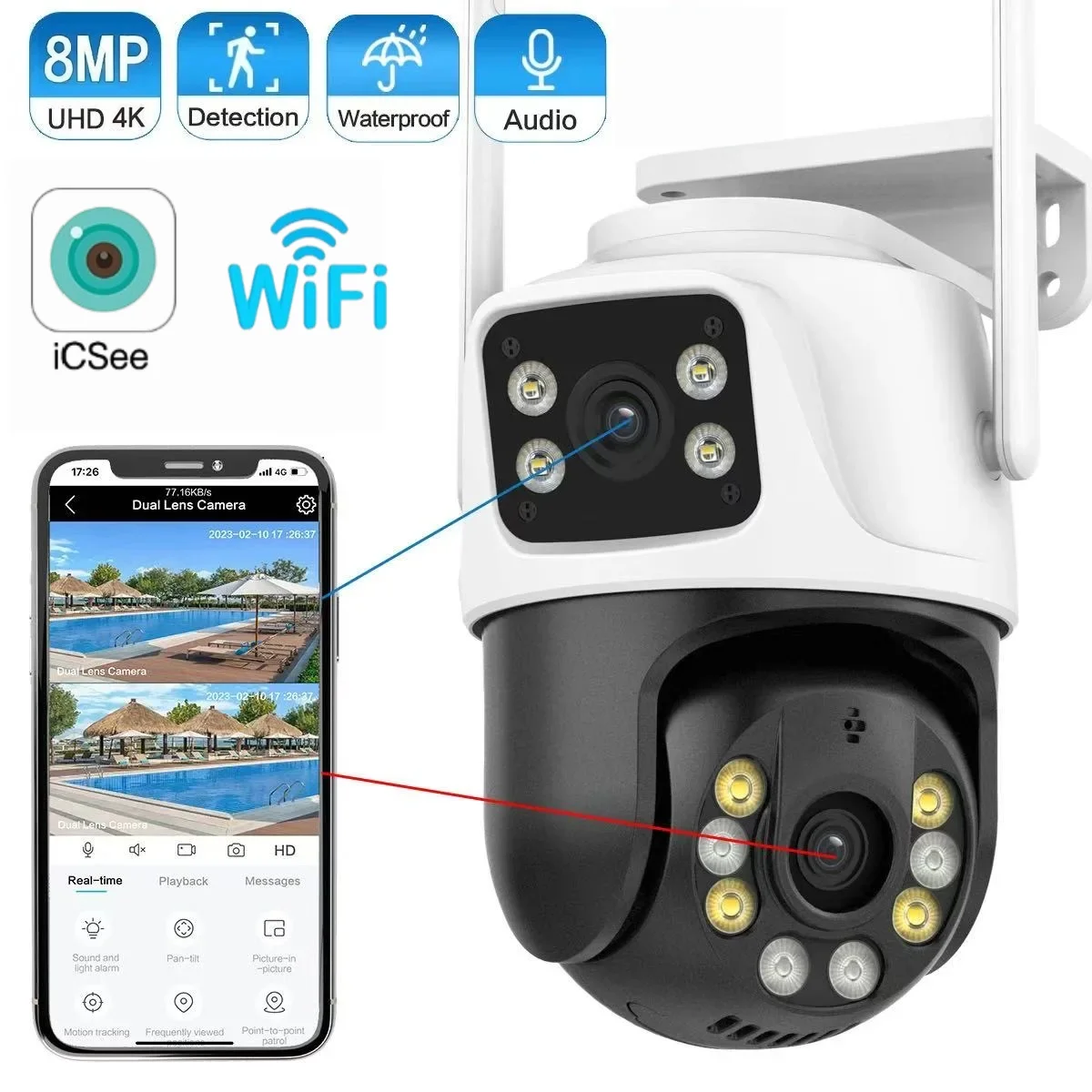 Home Yard Security Cameras - 8MP 4K WiFi PTZ Security Camera