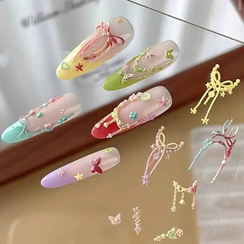 1Pcs Nail Art Decoration Cute Butterfly Bead Chain Nails 3d Nail Mold Silicone Pentagram Nail Art Accessories