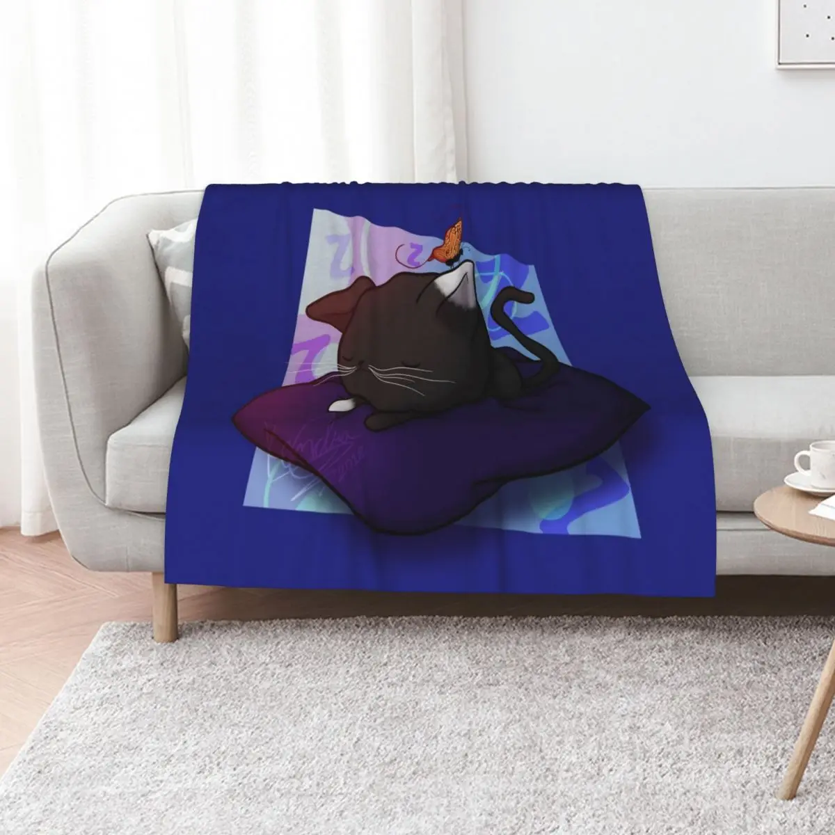 Sleepy Chibi Kitty Throw Blanket wednesday Large Furry Designers Nap Summer Beddings Blankets