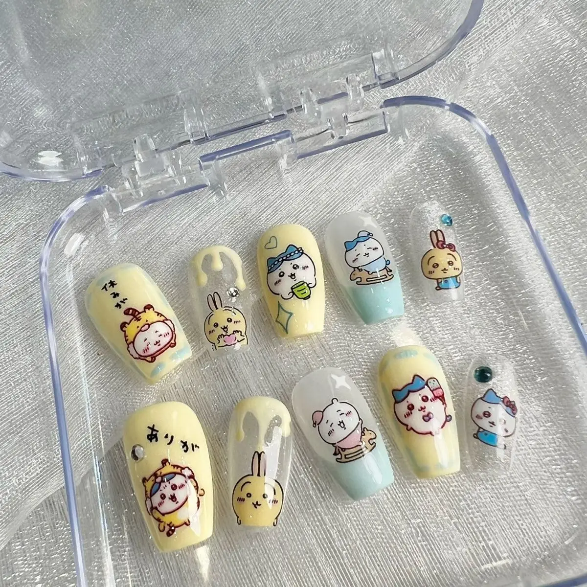 Anime Cartoon Usagi False Nails Milky White Detachable Handmade Stickers Manicure Press on Nail Decoration Accessories Girl Gift