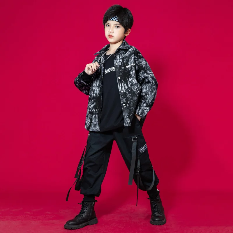 Kid Kpop Hip Hop Clothing Black Tie Dye Print Shirt Top Casual Cargo Jogger Harem Pants for Girl Boy Jazz Dance Costume Clothes