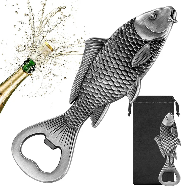 Vintage Carp Design Metal Beer Wine Openers Bottle Can Opening Tool Metal Corkscrew for Kitchen Club Barware Wedding Accessory