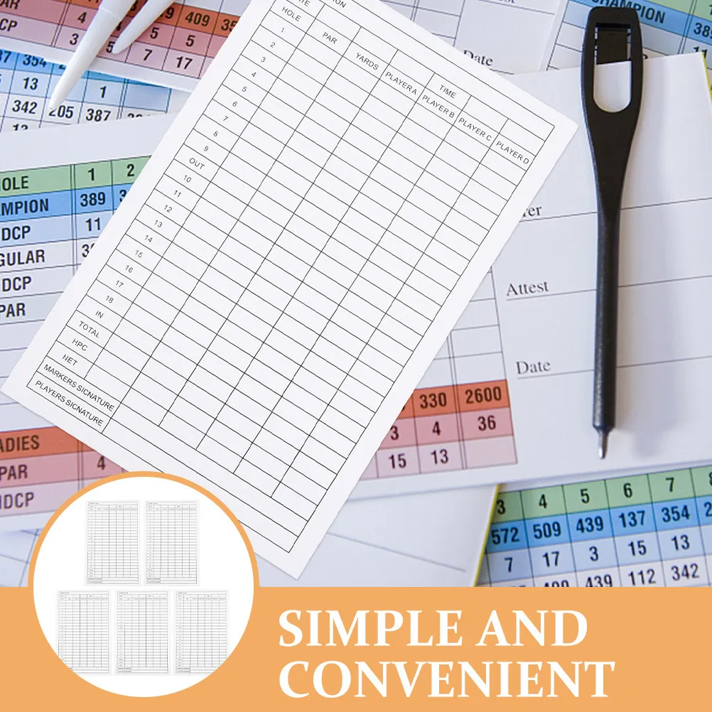 

Набор из 5 карточек для записи результатов из высококачественной мелованной бумаги: надежные карточки для использования на турнирах по гольфу, тренировках и мониторинге показателей.