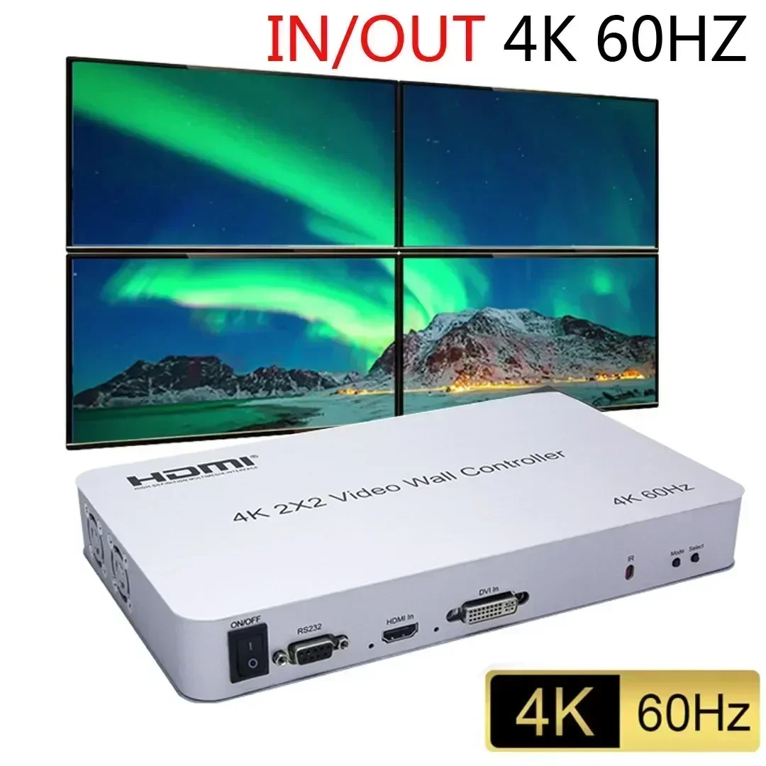 

4K 60hz HD TV Splicer 1x2 1x4 3x1 Vertical Portrait Screen Splicing Box 2x2 HDMI Video Wall Controller Processor 180° 90° Rotate