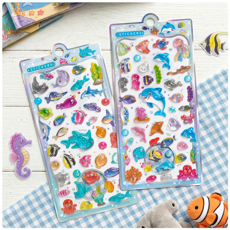 1 pc/4 pcs Cartoon 3D Relief Stickers Marine Animals Scrapbooking Diy Diary Decor Journaling Stationery Cute Stickers School