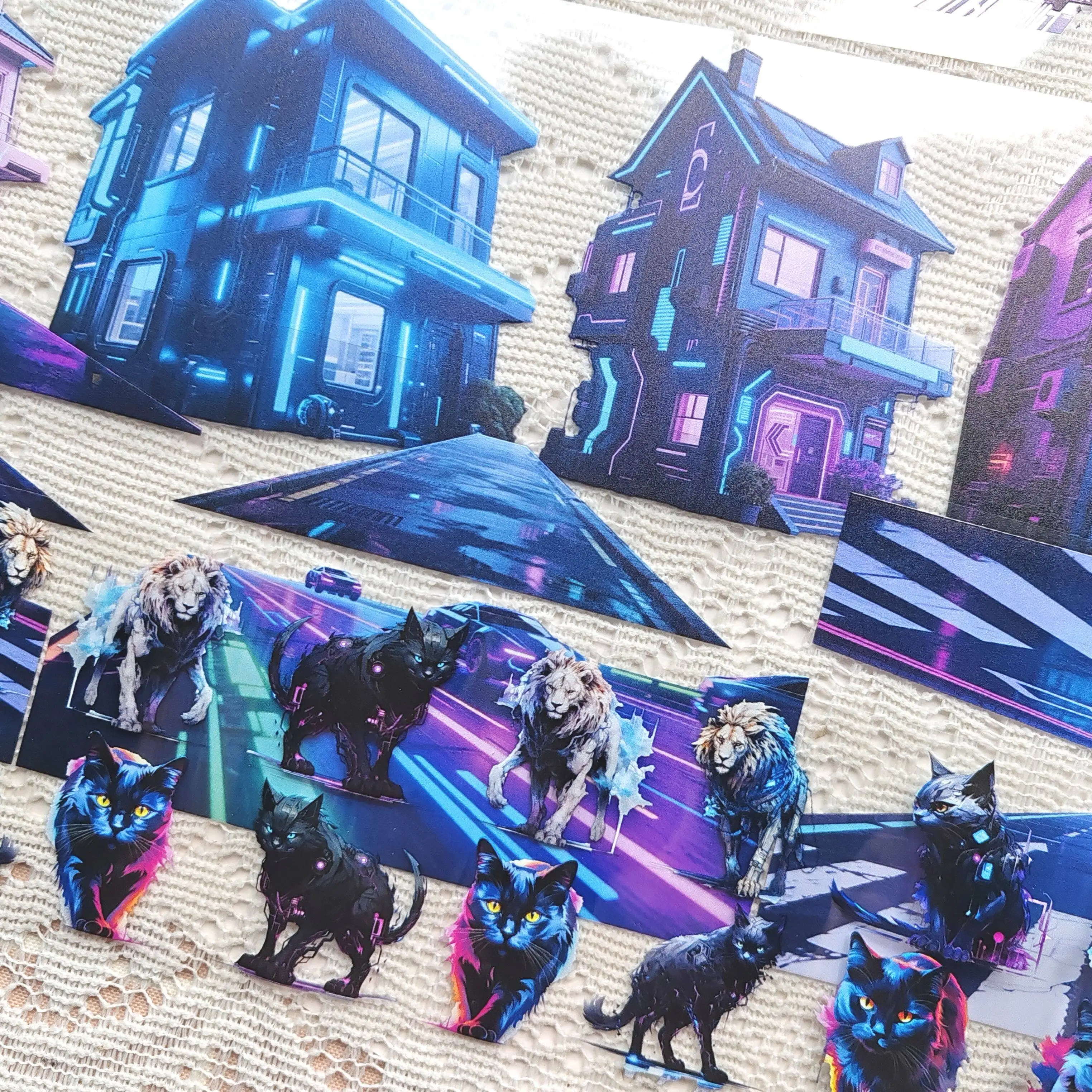 Pet Tape Journal Cyber World Cyber Sci-Fi Characters Future World Collage Decoration Card Landscaping