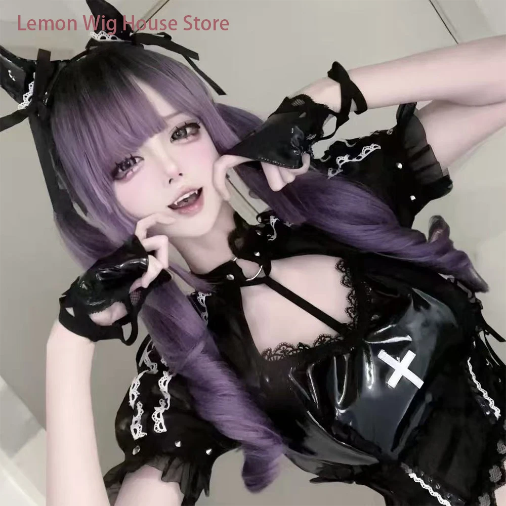 Picture 5: Long Wavy Synthetic Wig Blackish Purple Cosplay Wig with Bangs Sweet Cute Lolita Wigs Halloween Costume Wig for Women