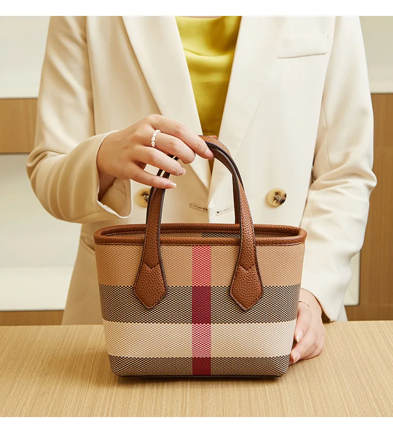 

Plaid Color Block Tote Bag 2025 New Women Premium Quality Convertible Bag for Shoulder or Crossbody Work & Everyday Use