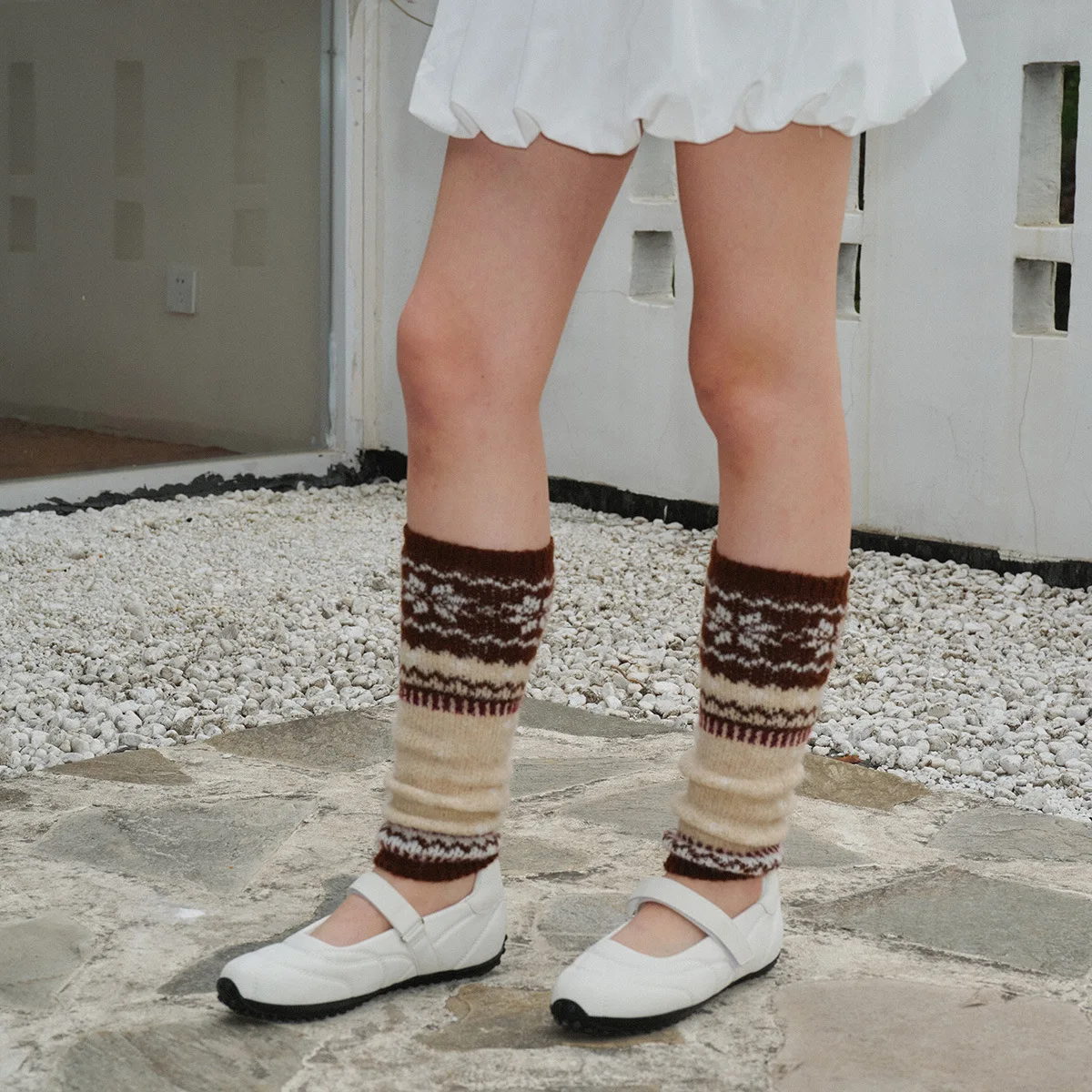 Женские гетры из смесовой шерсти Fair Isle, зимние толстые гетры в стиле ретро с напуском в стиле трубки