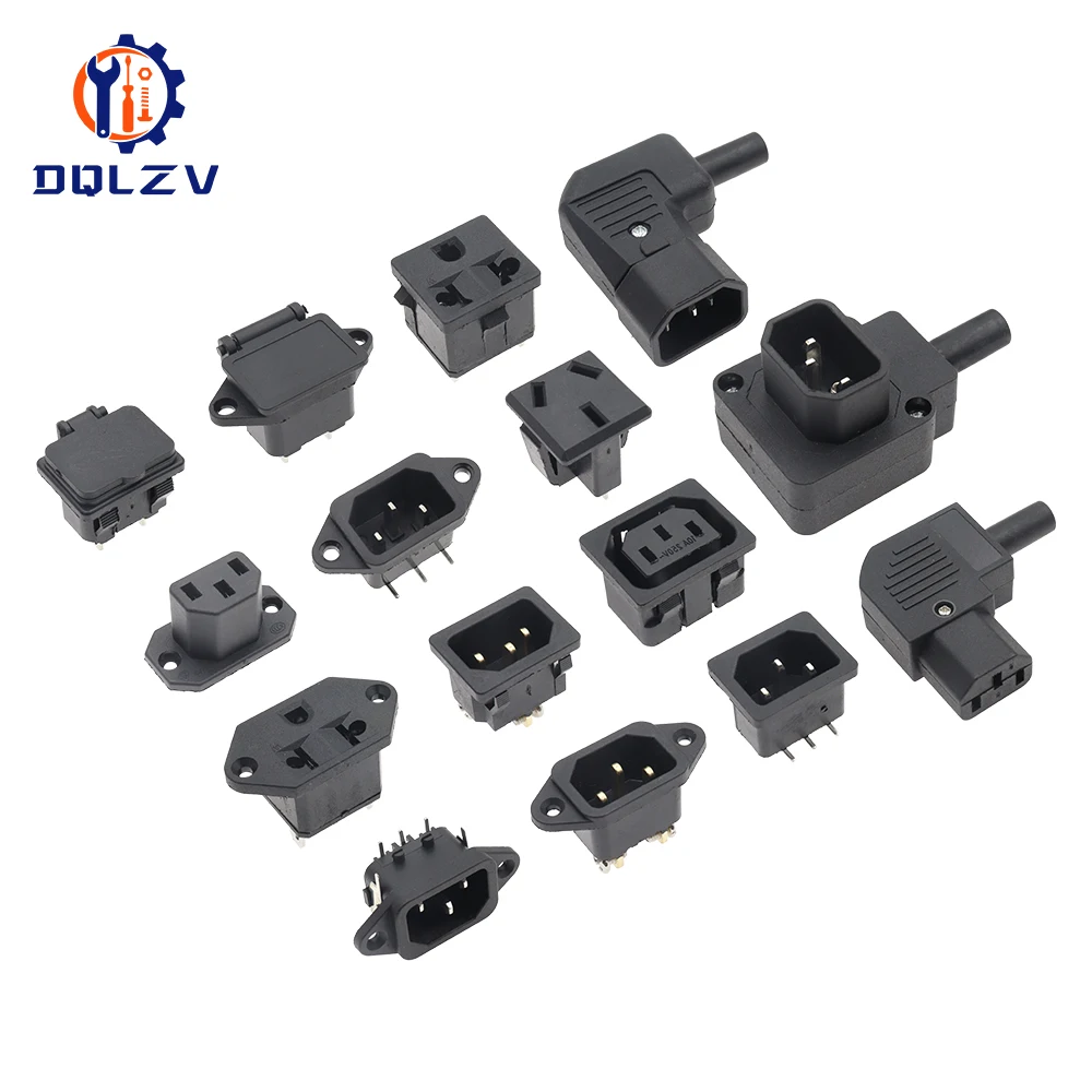 IEC320 C14 Pure Copper Electrical AC Socket 2/3/4/5/6Pin 10A 250V Switch Female Male Inlet Plug Connector Socket Mount