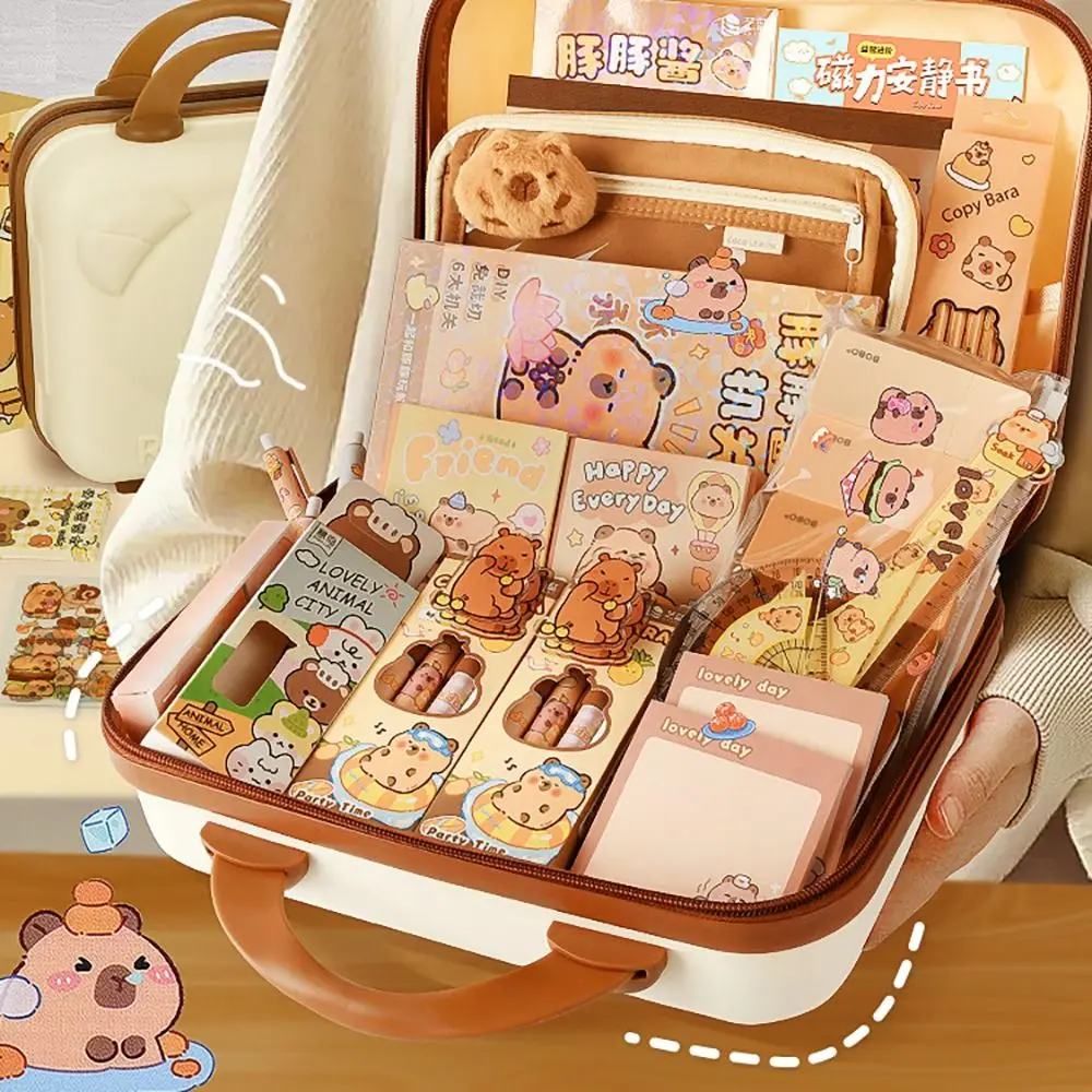 Imagem -03 - Kawaii Capybara Papelaria Grupo Caderno Bonito Adesivos de Volta ao Material Escolar Lápis Sharpener Régua Lápis Pen Case