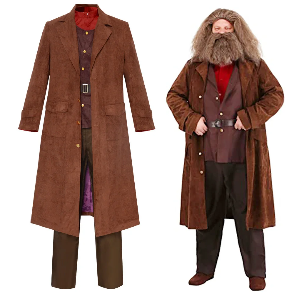 

Halloween Ruber Hagrid role-playing costume shirt jacket long pants men's belt carnival party disguise set