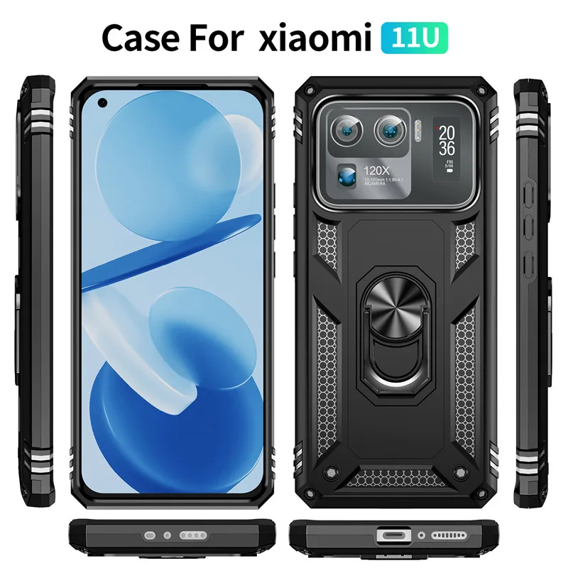 For Xiaomi Mi 11 Ultra Case Metal Ring Kickstand Armor Shockproof Case For Xiaomi 11U Mi11 Ultra Car Magnetic Holder Cover Coque