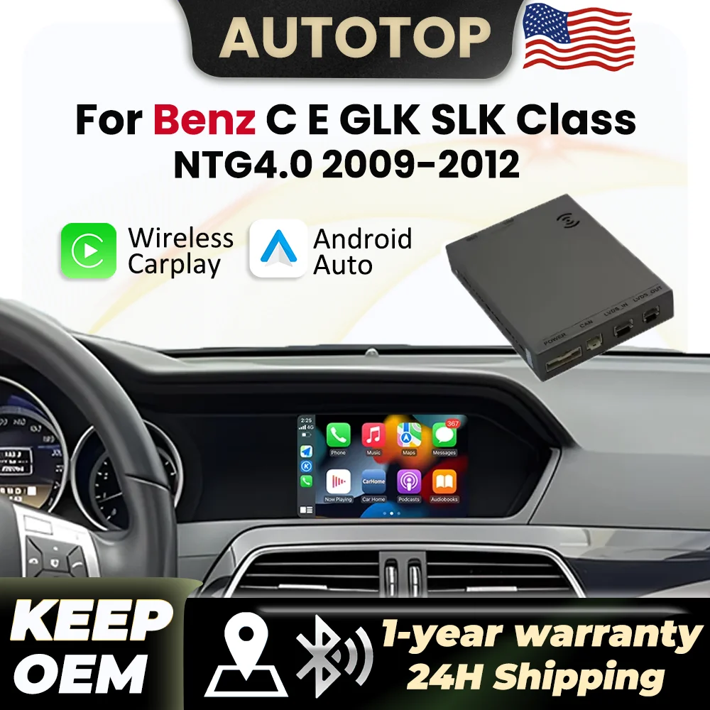 Wireless Apple CarPlay Android Auto Module For Mercedes Benz W204 C Class SLK R171 GLK W207 E Coupe W212 E Class NTG4.0 2009-2012  Mirror Link Bluetooth AUX Car Decoder