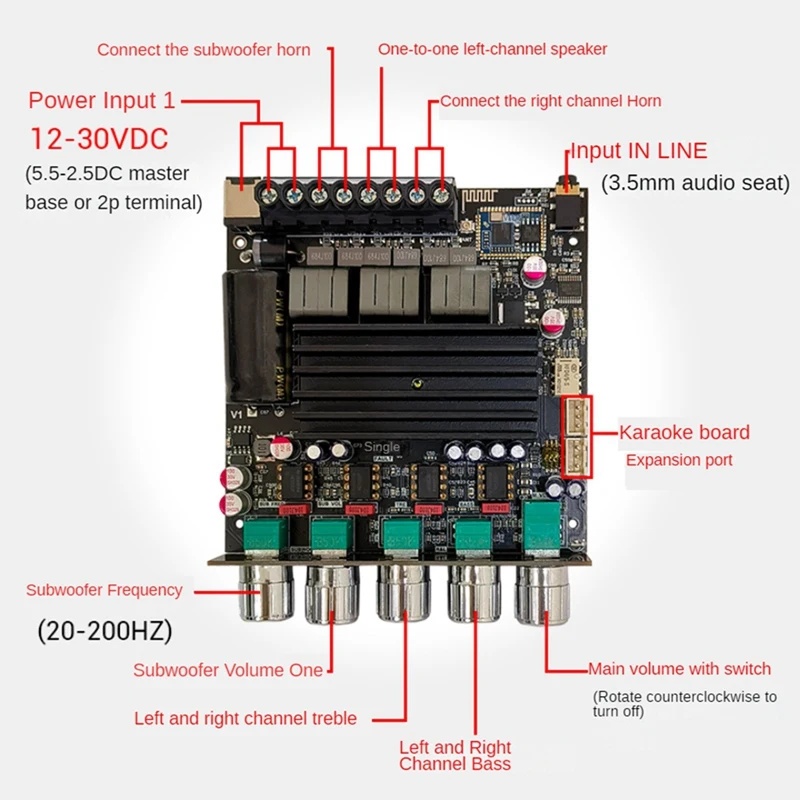 1 PCS Bluetooth Digital Power Amplifier Board PCB ZK-APTX1 2.1 Channel 2X100w+200W Subwoofer TPA3221 Amplifier Module With Leads