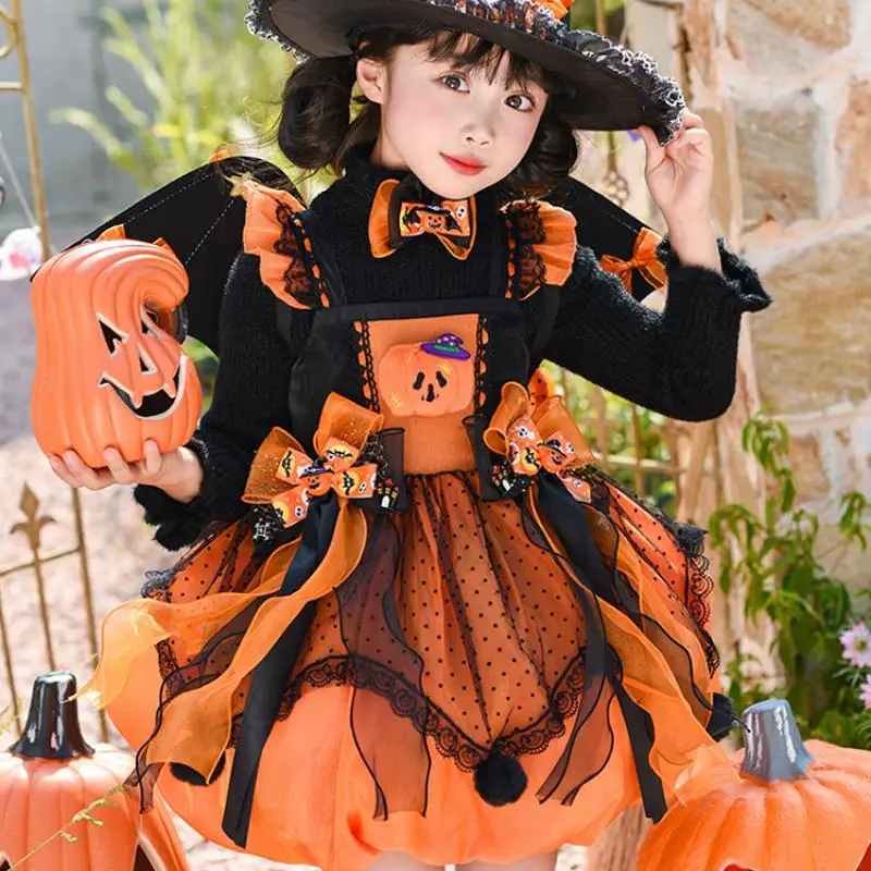 Girls' Halloween Lolita Flower Bud Dress Girls' Fashion Pumpkin Skirt Autumn/winter New Puff Skirt Dress Party Princess Dress